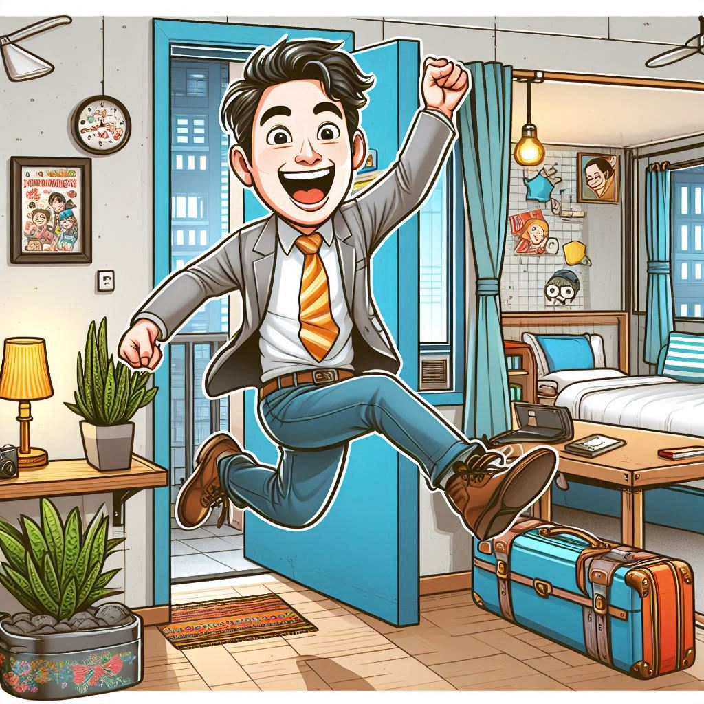 民泊物件を見つけて喜ぶ男性